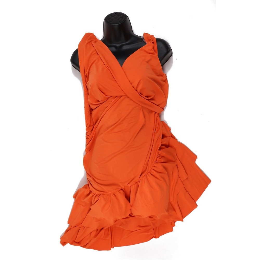 Love Dress Ruffle Hem Wrap Neck Orange Solid 2X NEW
